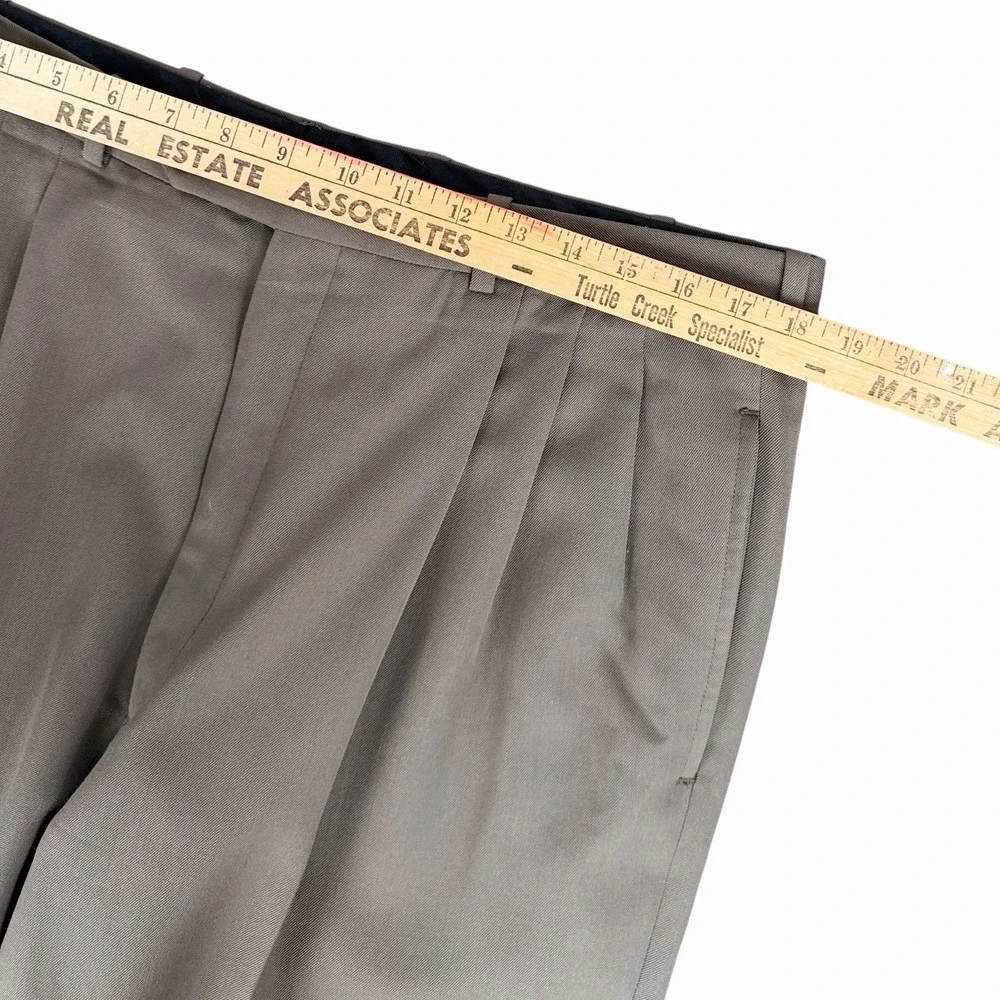 Vintage Mens Double Pleated Dress Pants Olive Wool Blend Cuffed Trousers 36x32